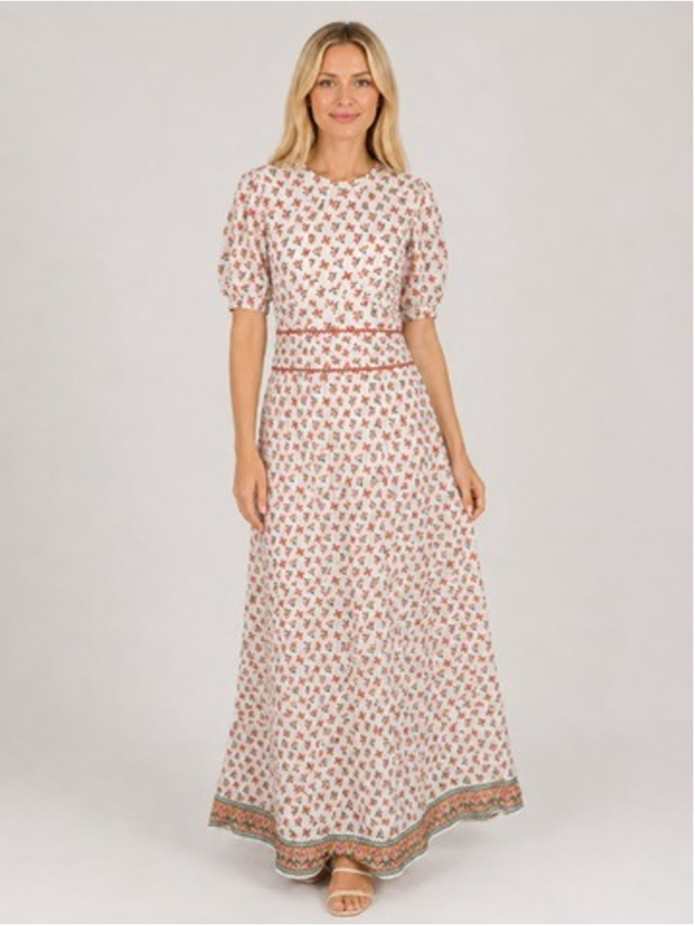Hampton House Block Print Dress Cottagecore Boho Tiered Summer Sundress Size S